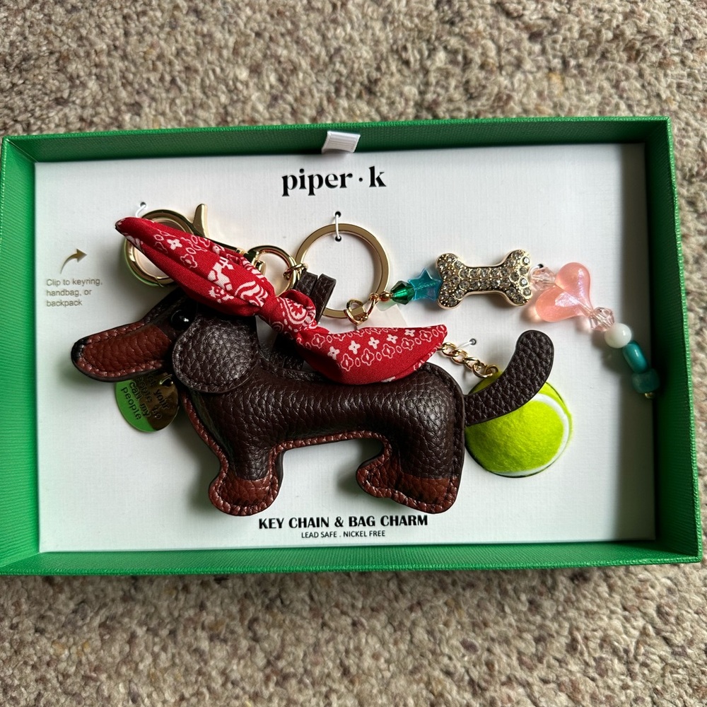 Piper K Leather Dog Bag Charm Brown Red